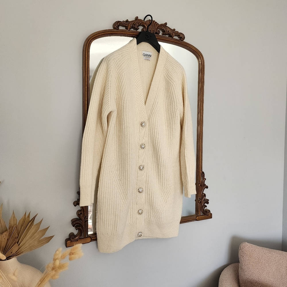 Ganni Rib Knit Long Line Cardigan